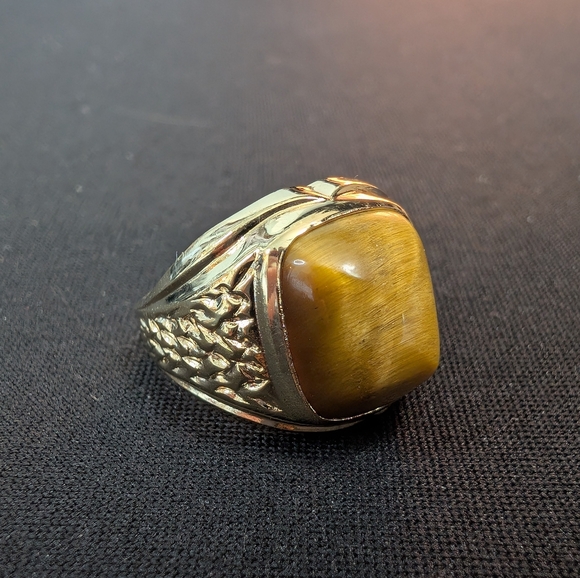 Tiger's Eye 18k Heavy Gold Plated Vintage Ring 8.5 - Picture 7 of 9